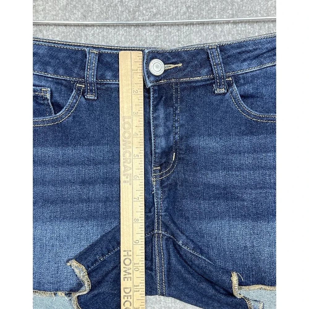 SO Low Rise Shortie Mini Jean Shorts Juniors Size 11 Blue Stretch Denim 5 Pocket - Picture 7 of 9